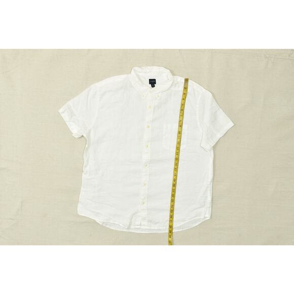 J Crew Men Button Down Shirt Short Sleeve White Linen Blend Size 2XL Solid - Picture 2 of 8